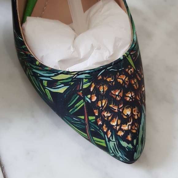 Zara Leather Tropical Pineapple Palm Heels - Picture 4 of 8