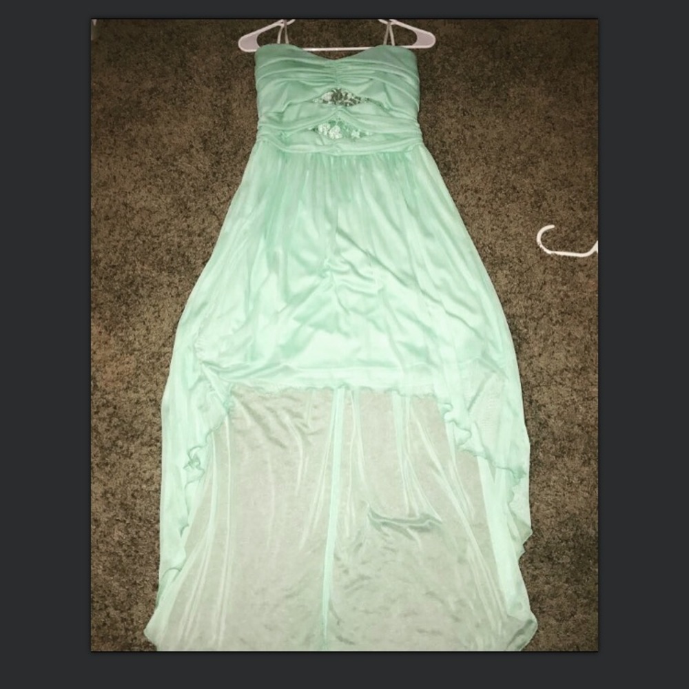 High low teal dress