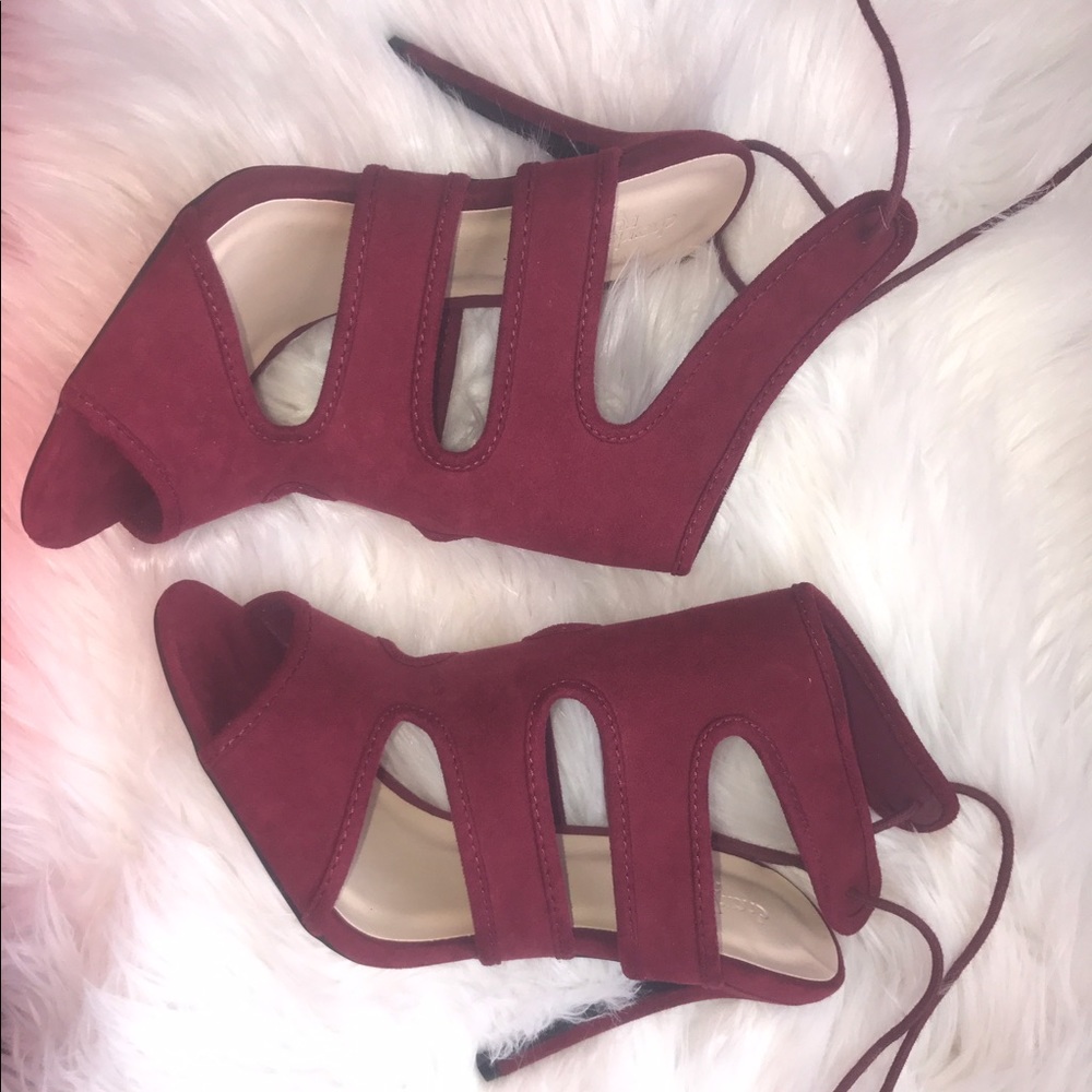 Burgundy lace up heels