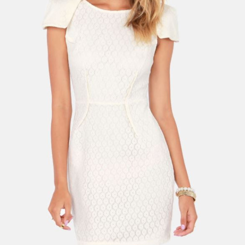 Lulus Cream Shoulder Dress
