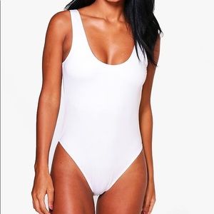 White scoop back one piece