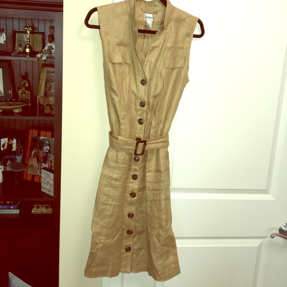 CHICO'S TAN BUTTON DOWN DRESS