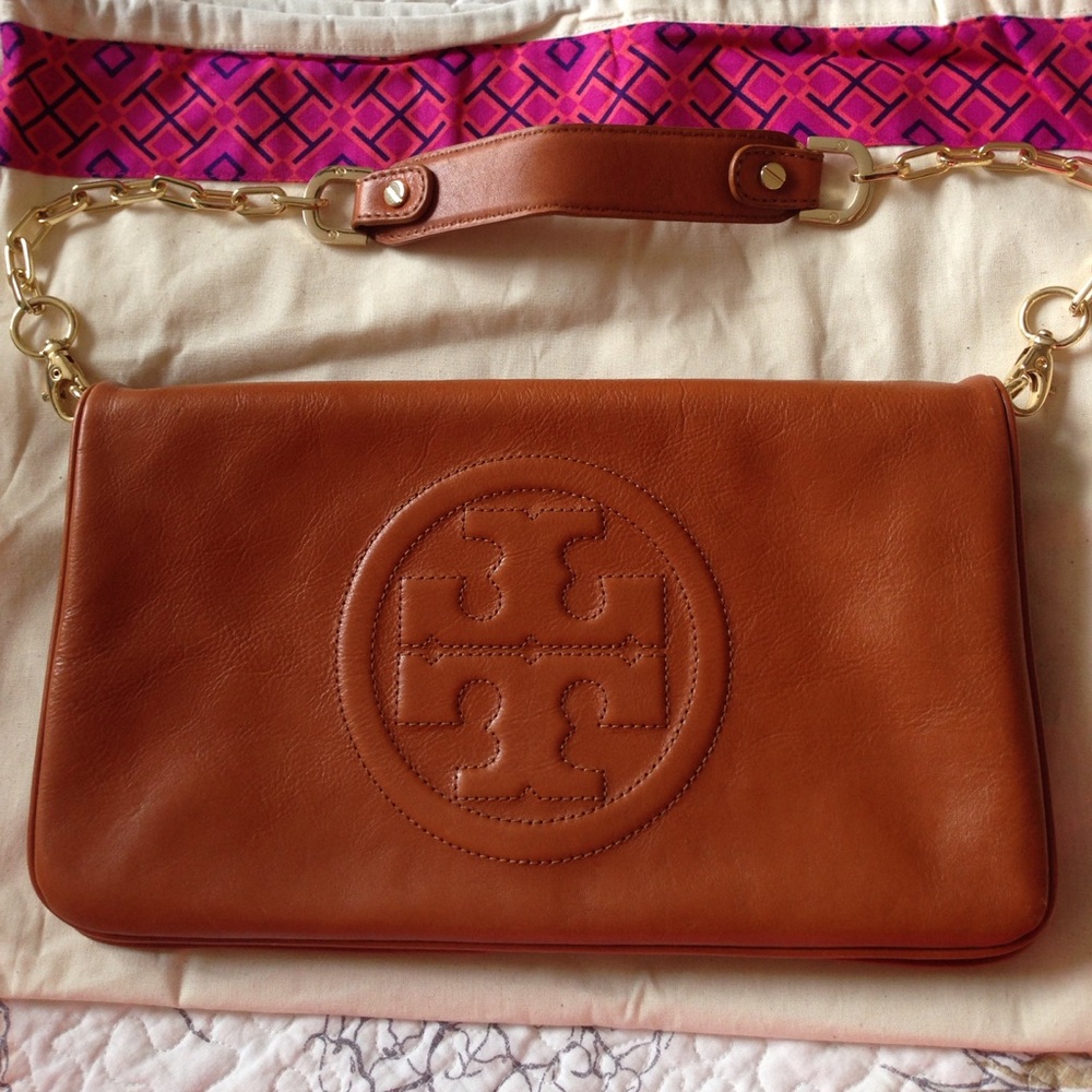 Leather Tory Burch envelope clutch