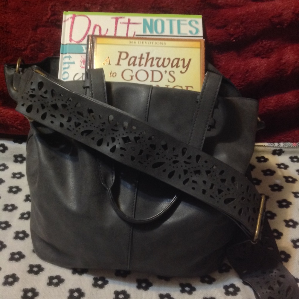 Grey Leather Hobo Bag