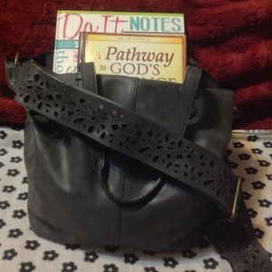 Grey Leather Hobo Bag