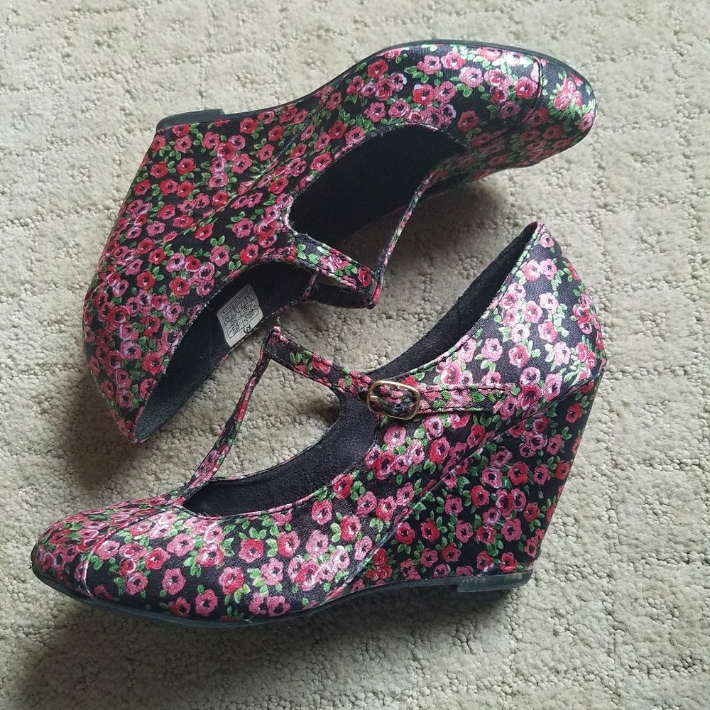 Rocket Dog floral satin Mary Jane wedges