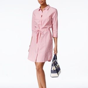 ⏳Tommy Hilfiger Pink Stripe Tie-Waist ShirtDress M
