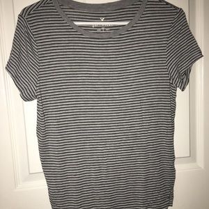 American Eagle Gray and White stripped shirt