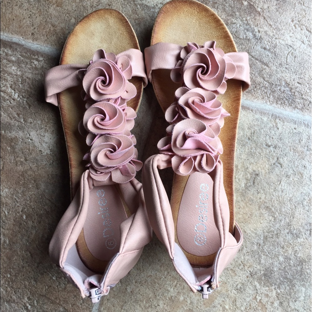 Desiree pink rose wedge sandals