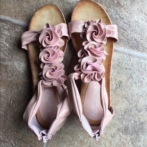 Desiree pink rose wedge sandals