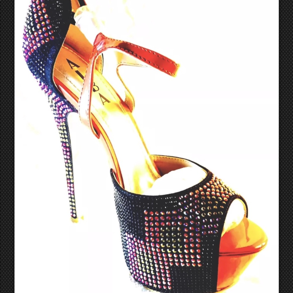 Open Toe Ankle Strap Multi💎Crystal Covered👠Pumps