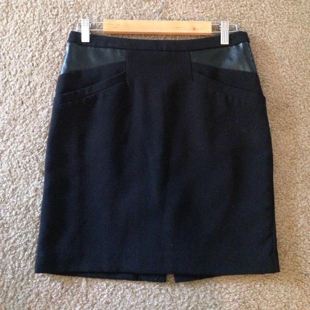 Black faux leather trimmed pencil skirt