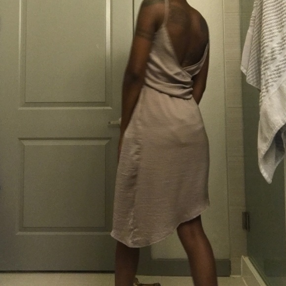 Sold Missguided Satin Wrap Taupe Dress - Picture 4 of 7