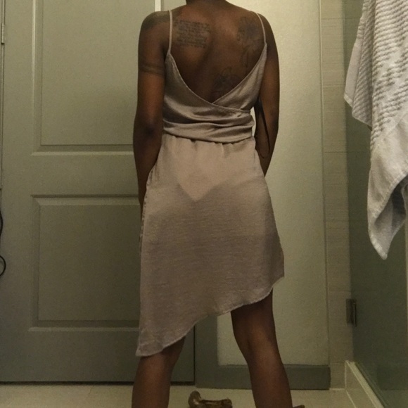 Sold Missguided Satin Wrap Taupe Dress - Picture 5 of 7