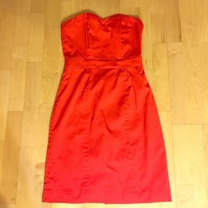 Red strapless dress