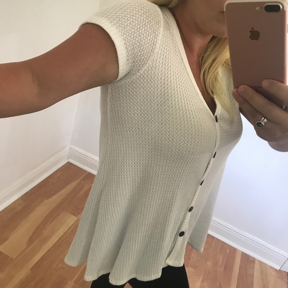 LAST 2 - Crisp white button down knit top - Picture 2 of 7