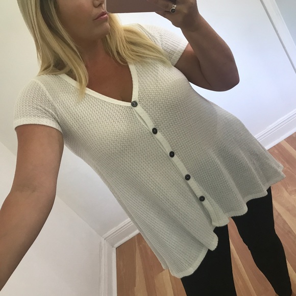 LAST 2 - Crisp white button down knit top - Picture 5 of 7
