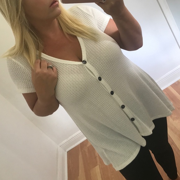 LAST 2 - Crisp white button down knit top - Picture 3 of 7