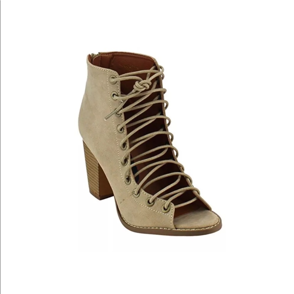 Peep Toe Lace Up Booties