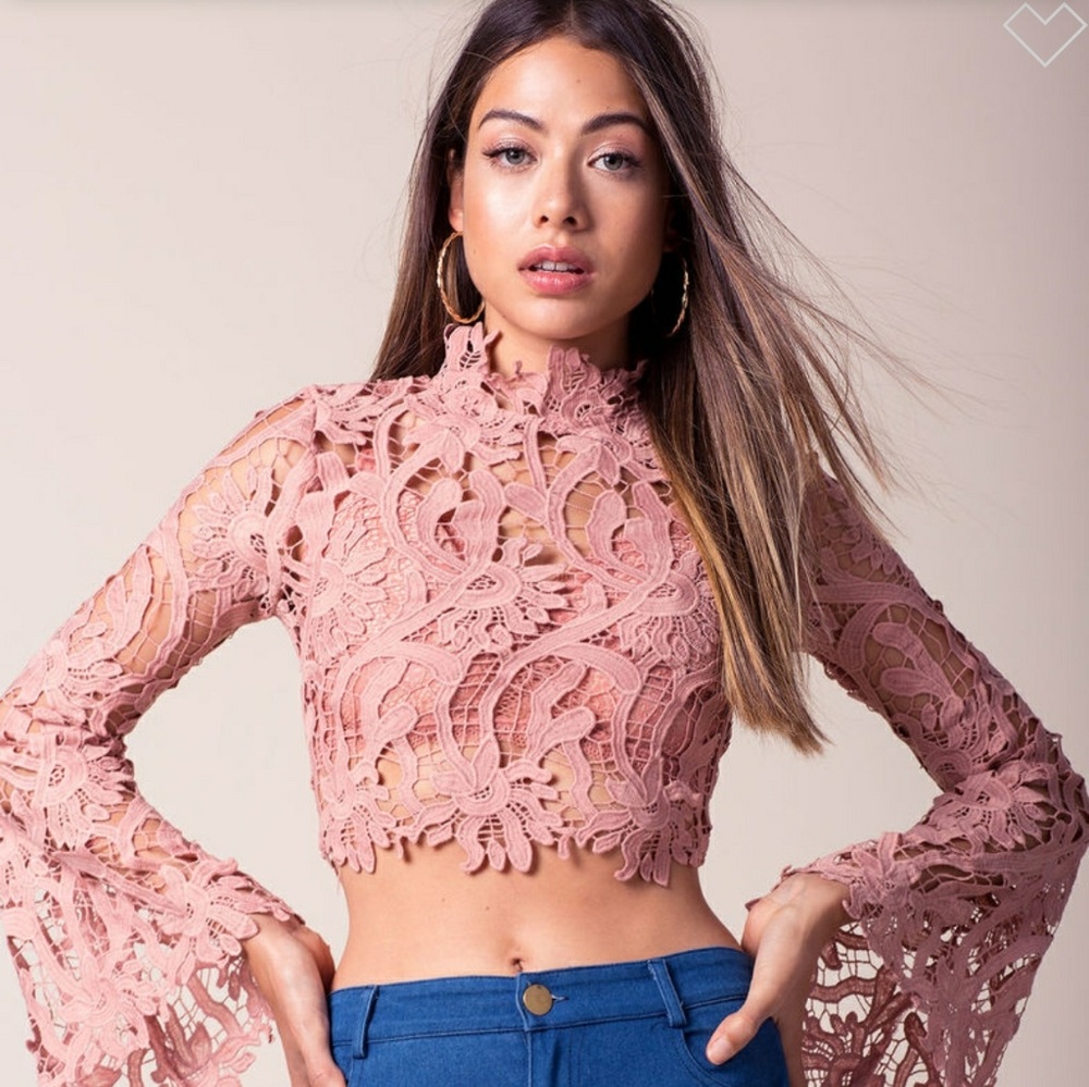 Blush Pink Croppped Lace Top L