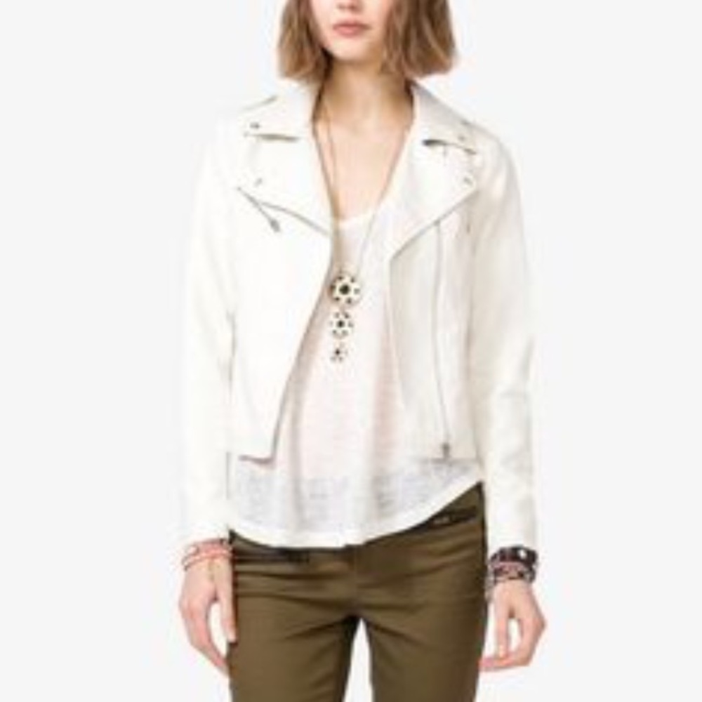 Pyramid studded white fake leather jacket