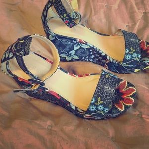 J.Crew floral ankle strap wedges