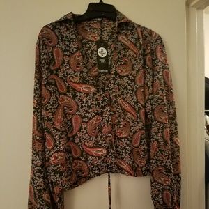 90s style paisley print drawstring shirt