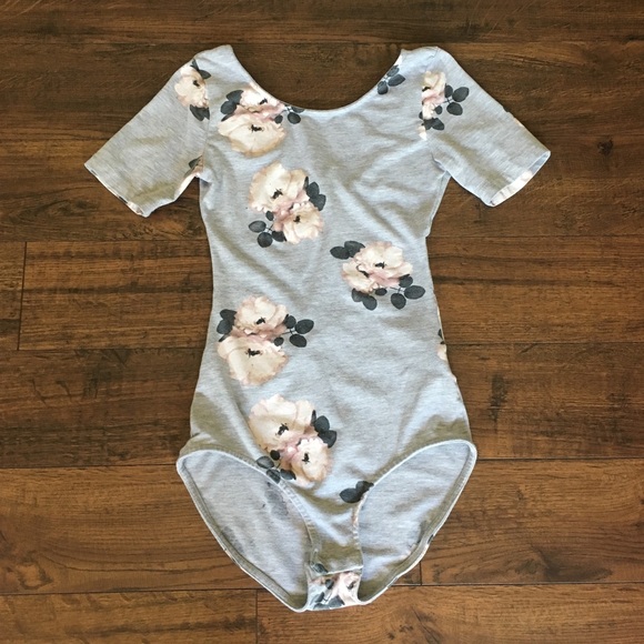 Divided Tops - Grey Floral Bodysuit