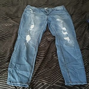 Distressed denim jeans
