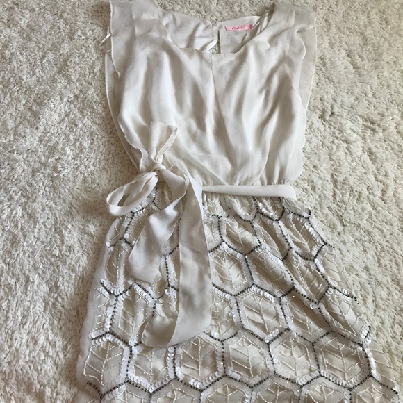 Wore once beautiful cream dress with beaded skirt - Picture 1 of 8