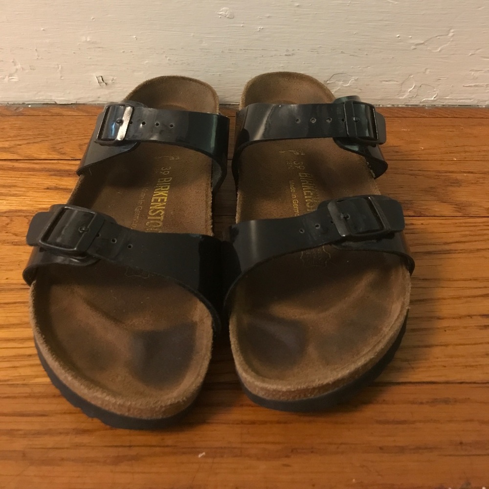 Black patent leather birkenstocks