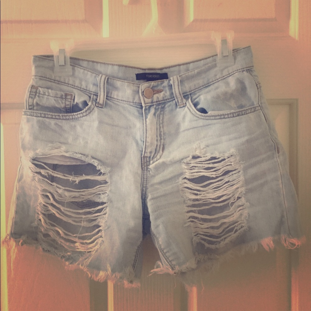 Distressed jean shorts