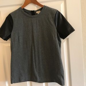 J Crew faux leather/cotton tee with back zipper