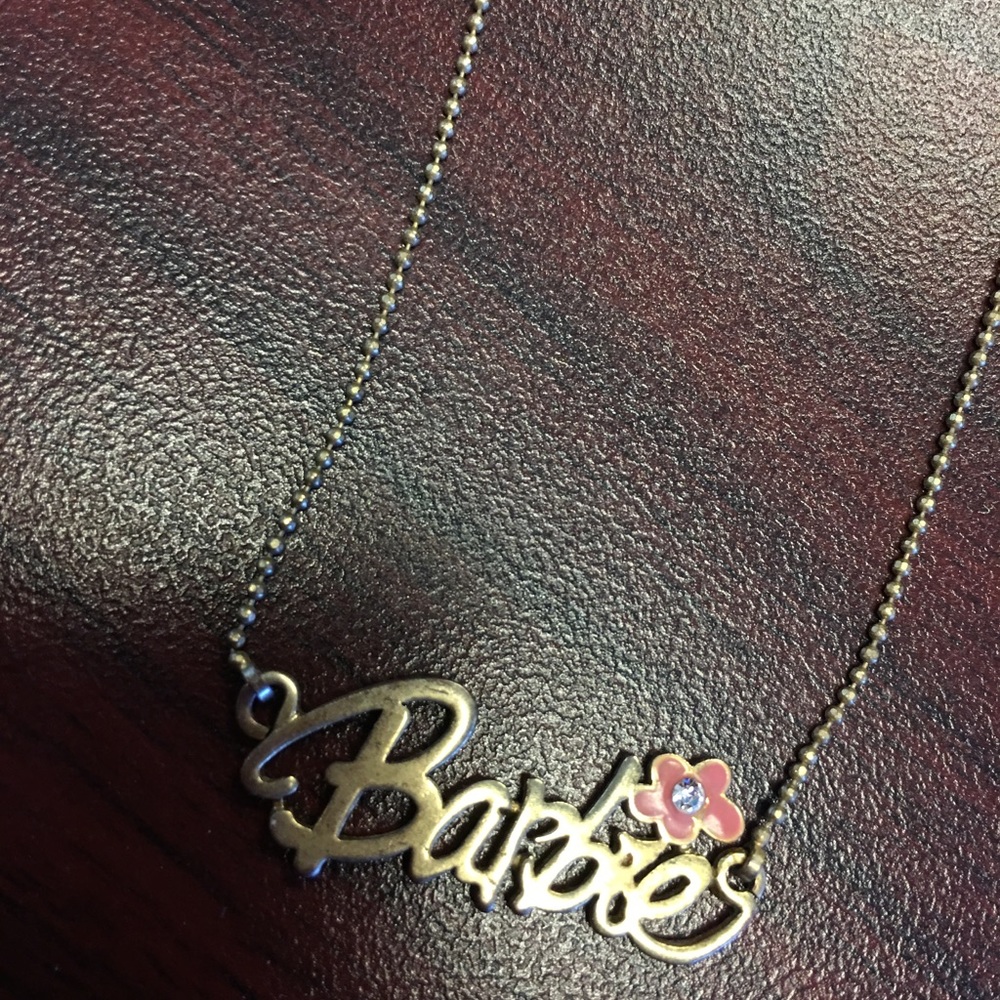 Vintage cursive script "Barbie" gold necklace