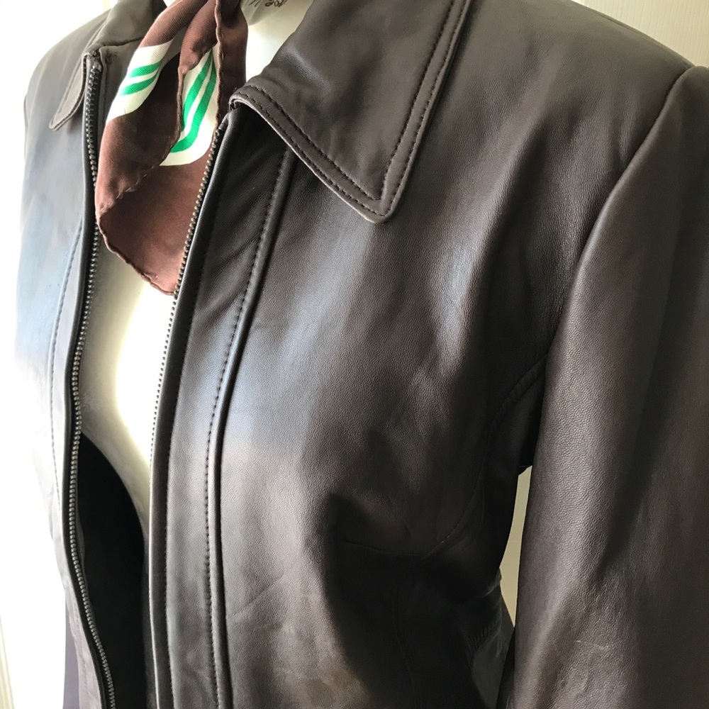 Style & Co women's brown leather jacket