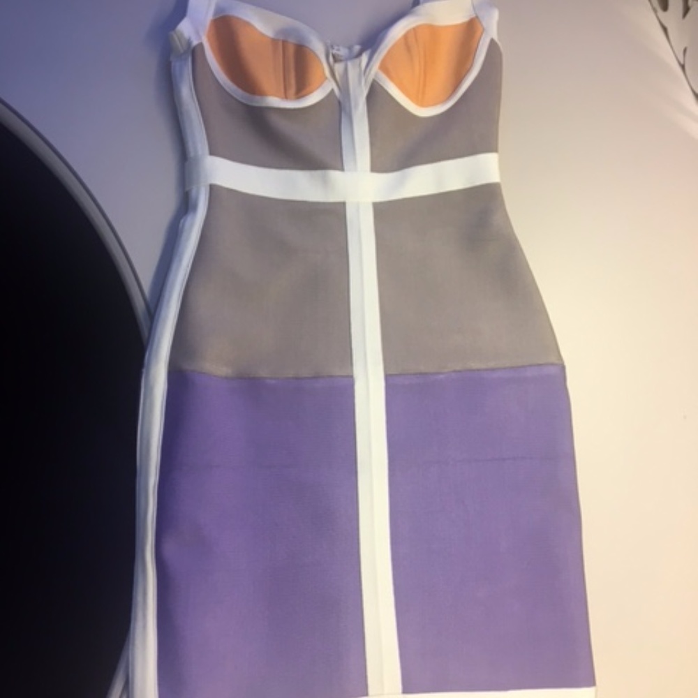 'JUNO' WHITE & GREY COLOUR BLOCK BANDAGE DRESS