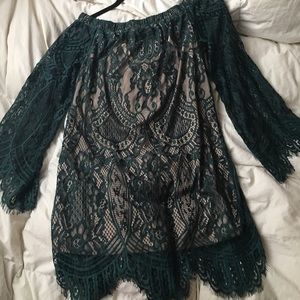 Green lace off the shoulder dress