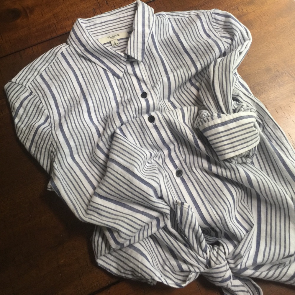 Madewell striped Tie front shirt