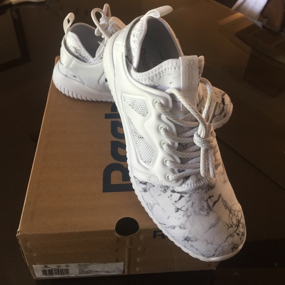 White Gray Marble Printed Reebok Sneakers