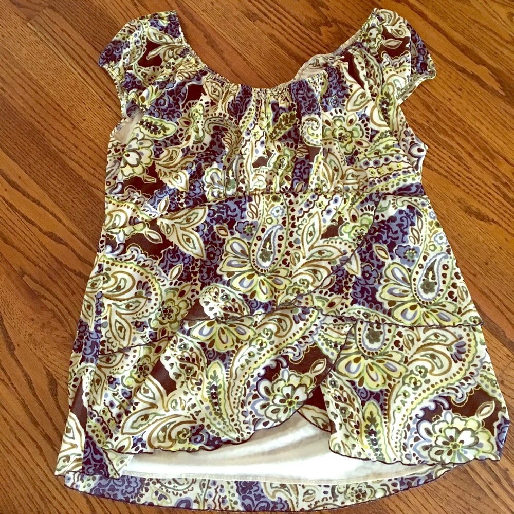 Venezia cap sleeve scalloped front top