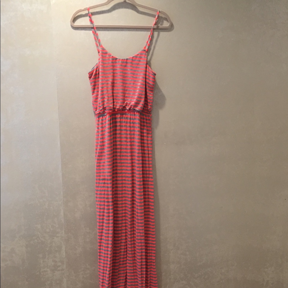 Charlotte russe pink grey stripe dress maxi Small