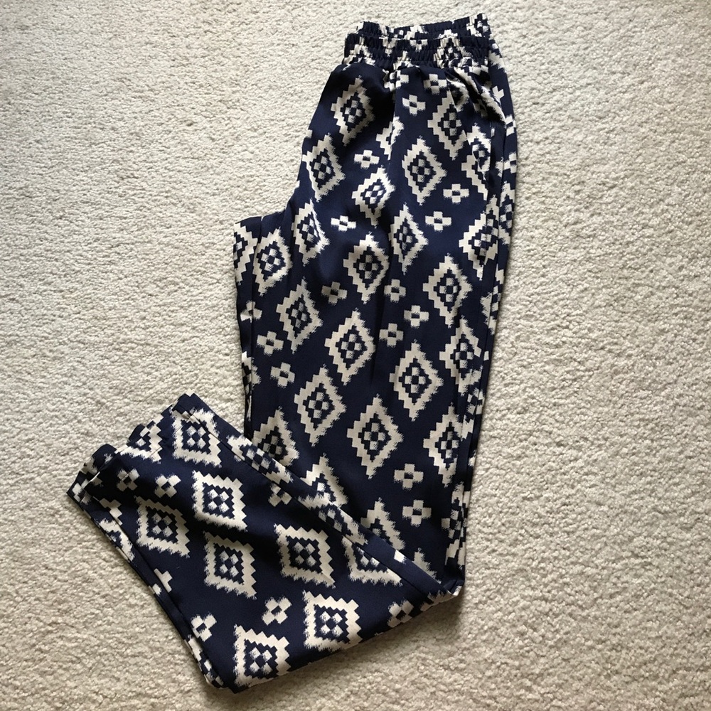 Navy Blue/tan flowy pants