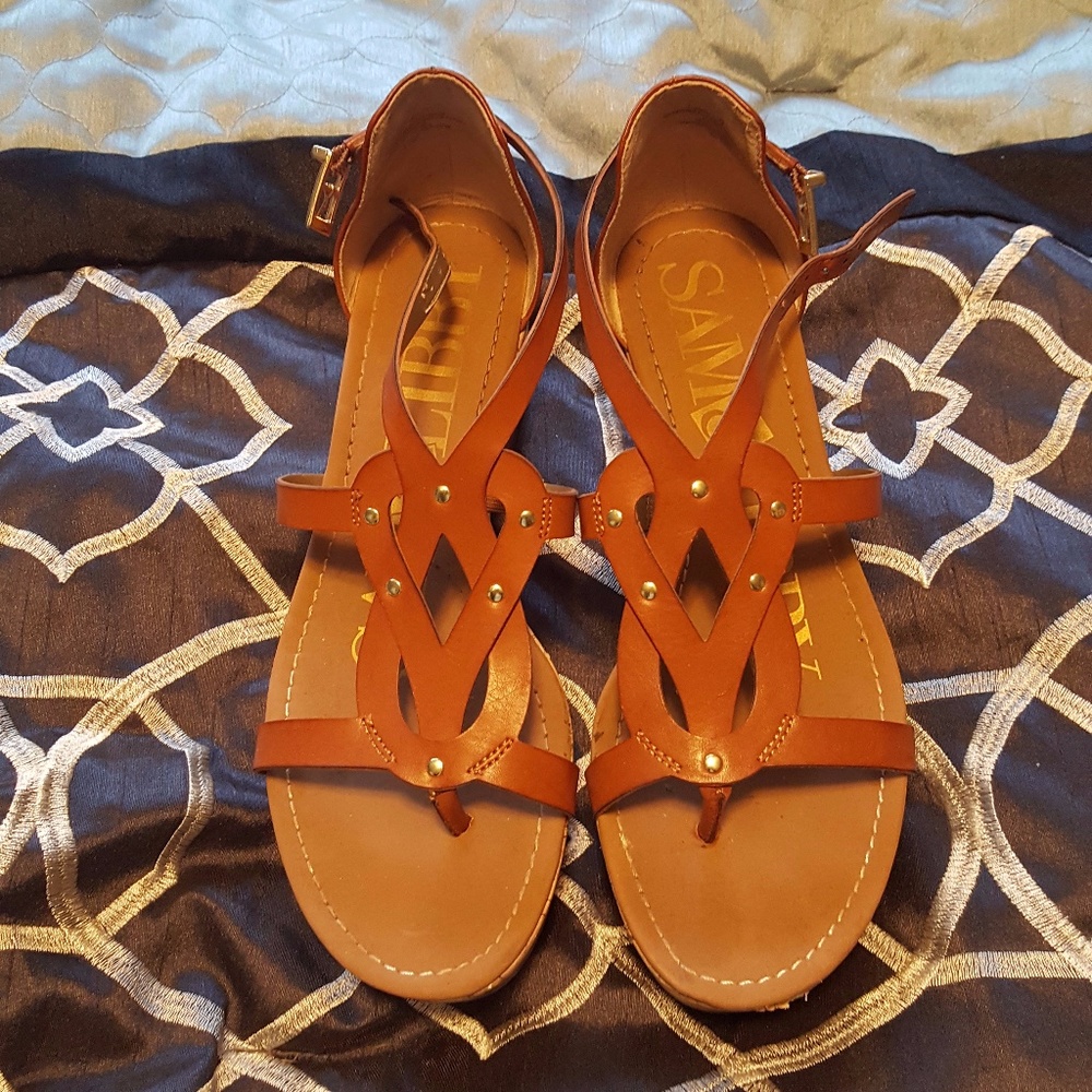 Sz 8 Sam & Libby Gladiator Wedge Sandals Camel