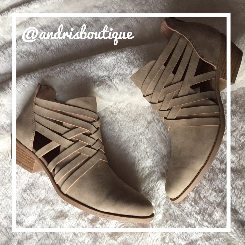 Last One! Strapy Taupe Low Heel Ankle Booties - Picture 3 of 7