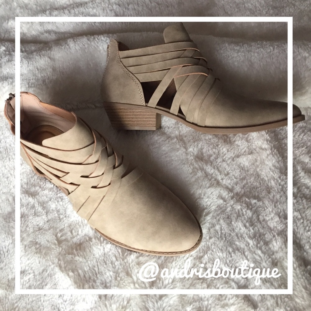 Last One! Strapy Taupe Low Heel Ankle Booties - Picture 4 of 7