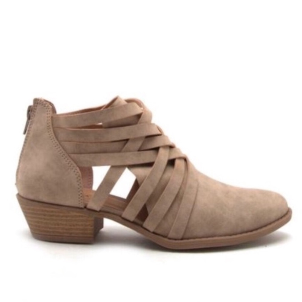 Last One! Strapy Taupe Low Heel Ankle Booties - Picture 5 of 7