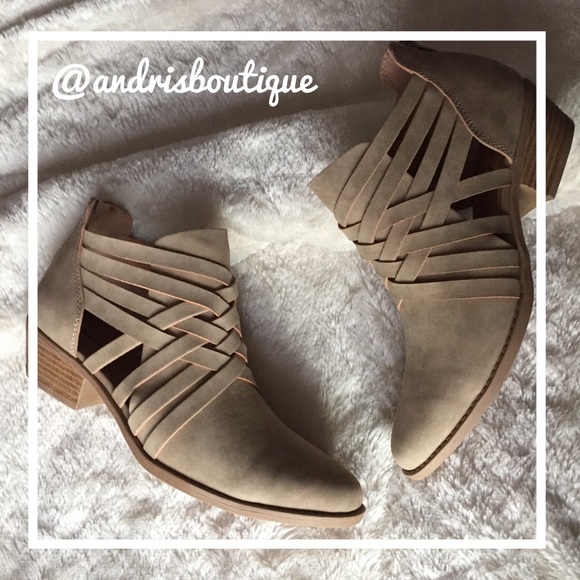 Last One! Strapy Taupe Low Heel Ankle Booties - Picture 3 of 7