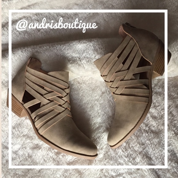 Last One! Strapy Taupe Low Heel Ankle Booties - Picture 2 of 7