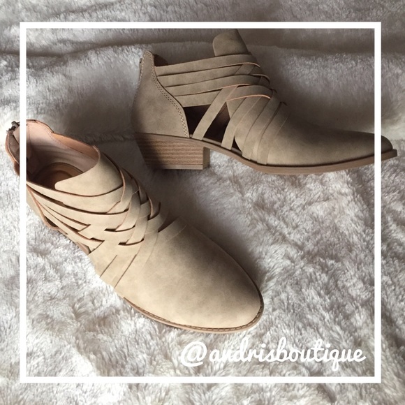 Last One! Strapy Taupe Low Heel Ankle Booties - Picture 4 of 7