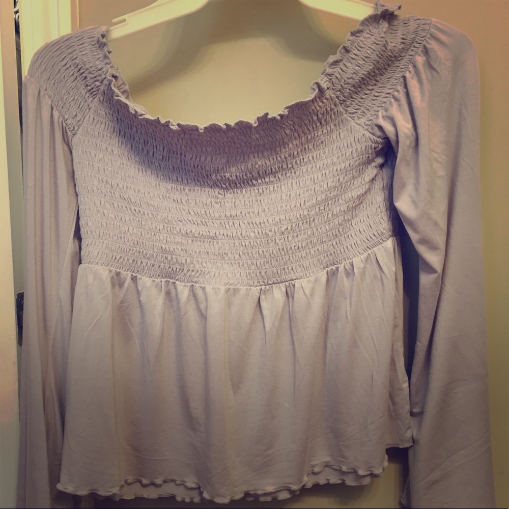 Off the shoulder, bell sleeve shirt